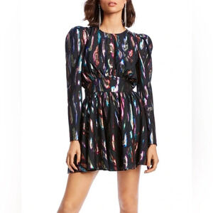 NWT LINI Gemma Puff Sleeve Metallic Rainbow Dress Size Small